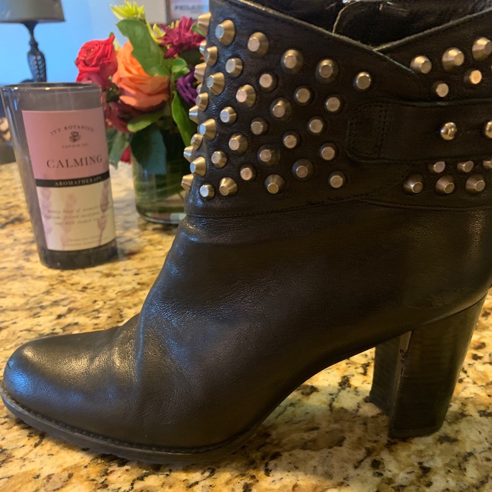 Stuart Weitzman Black Heeled Boots with Silver Studs